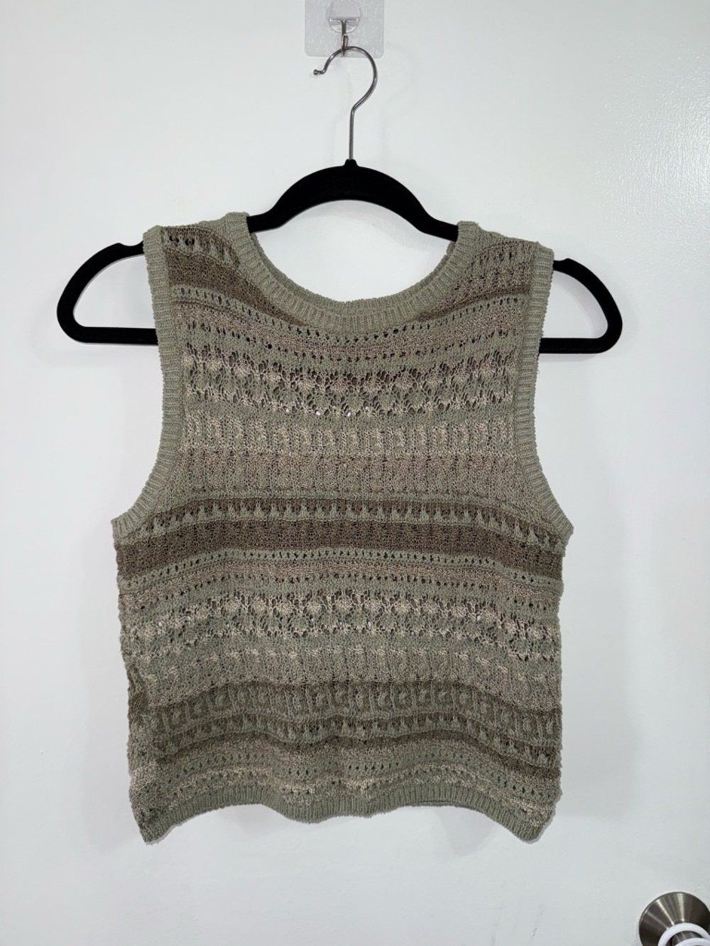 Zara Green & Beige Pattern Knitted Top Size Small - Picture 3 of 6